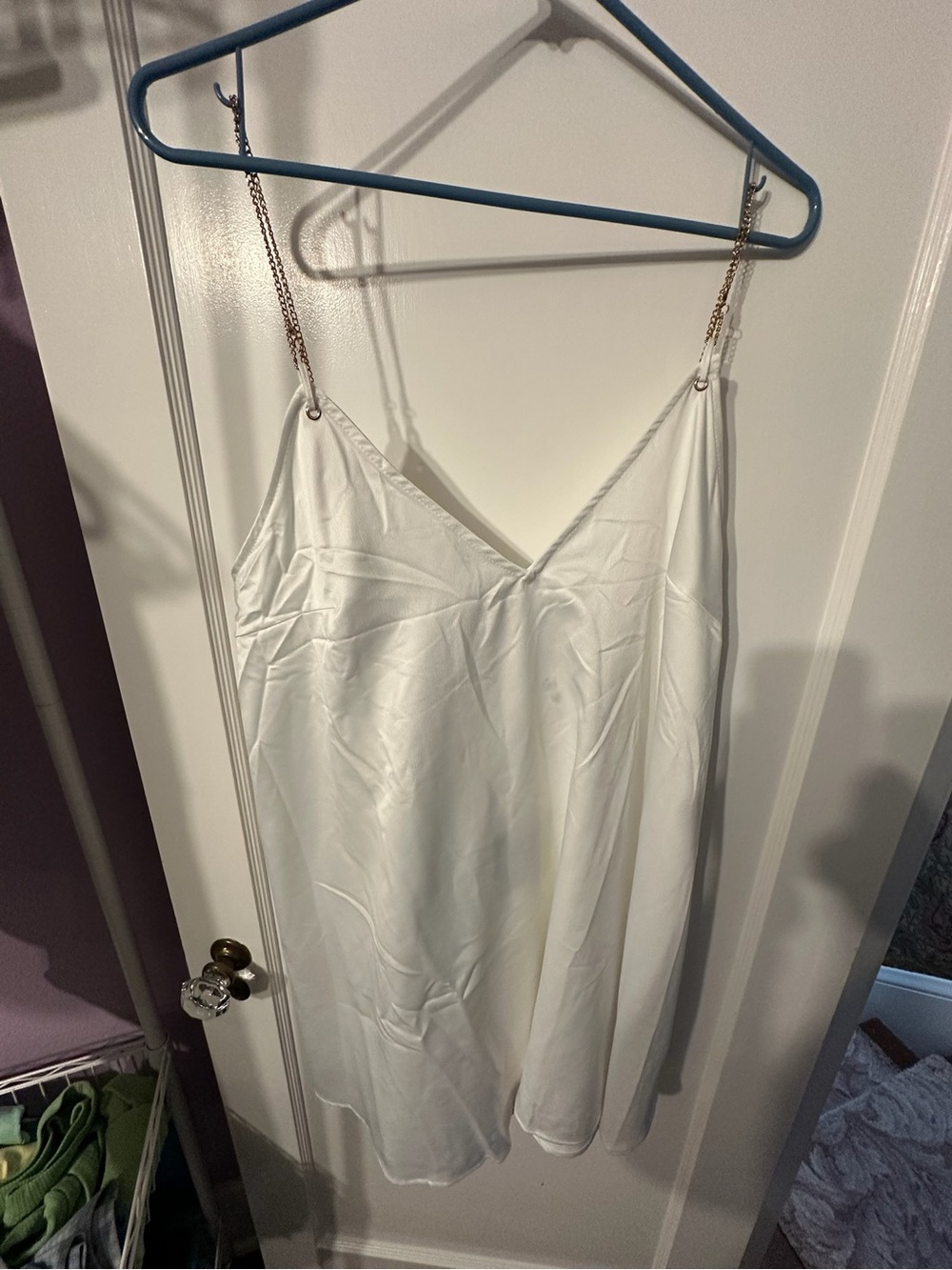 Missguided White Satin Mini Dress with Gold Chain Straps